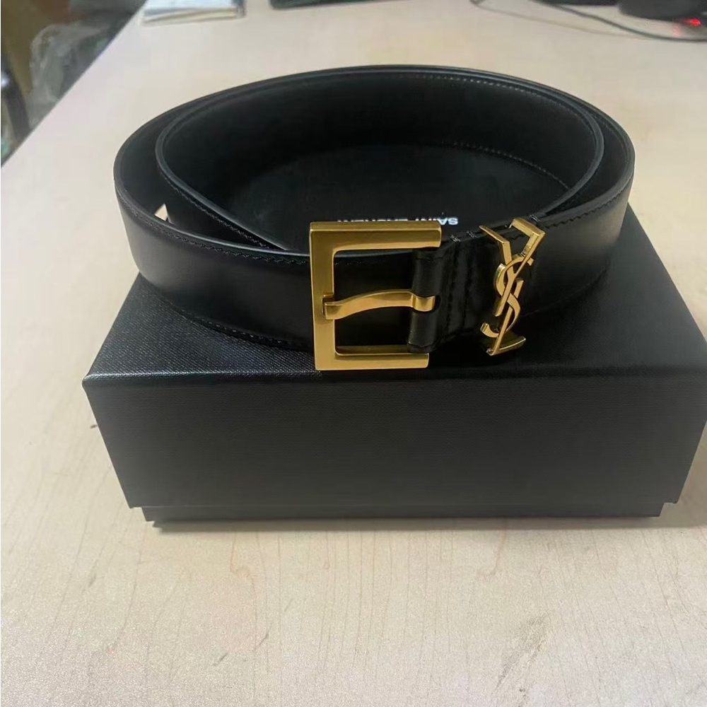 Saint Laurent YSL Black Leather Belt 85CM